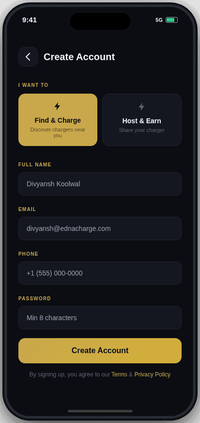 EdnaCharge app screen