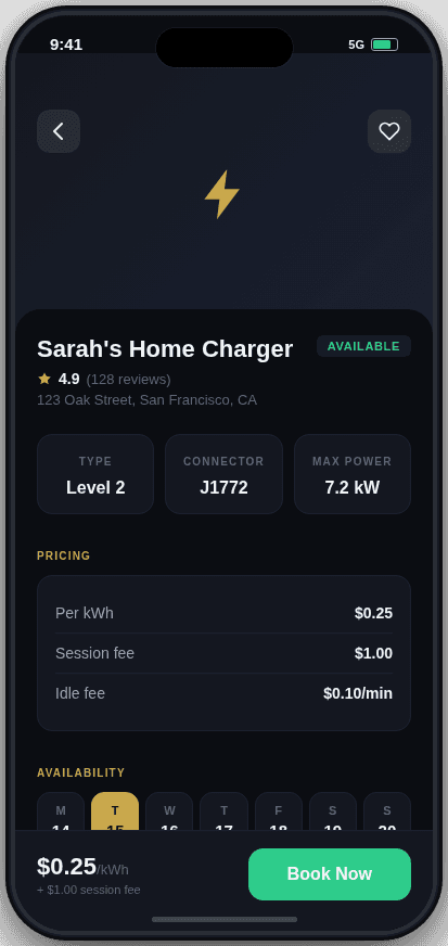 Charger details and booking